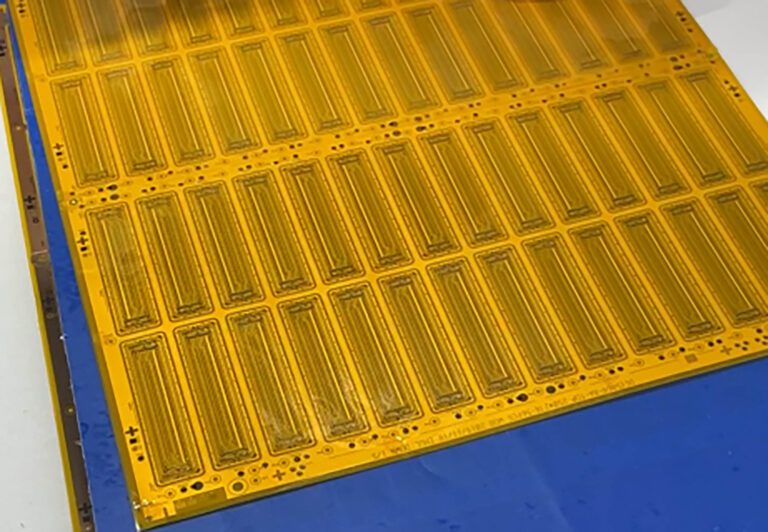 Flexible PCB with coverlay layer illustrating common failure risks such as delamination and coverlay lift